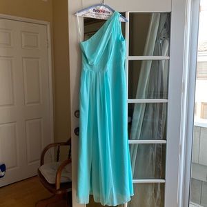 LONG ONE-SHOULDER CRINKLE CHIFFON DRESS